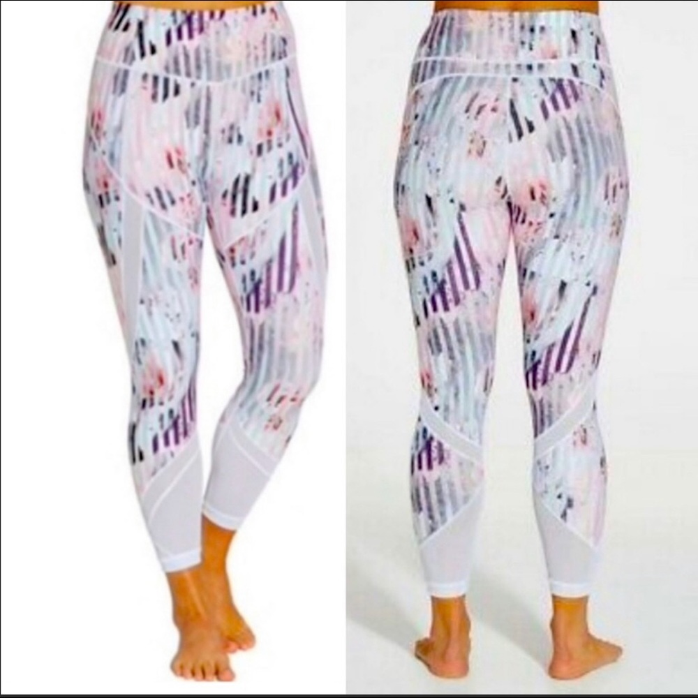 CALIA Essential Floral Striped White Mesh Leggings Size Large